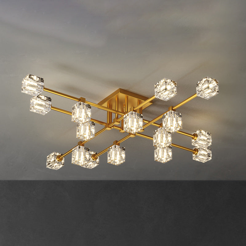 Sputnik Living Room Semi Flush Light Fixture Crystal Modern Semi-Flush Ceiling Light