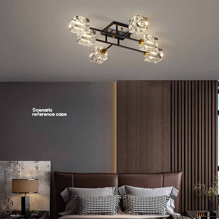 Sputnik Living Room Semi Flush Light Fixture Crystal Modern Semi-Flush Ceiling Light