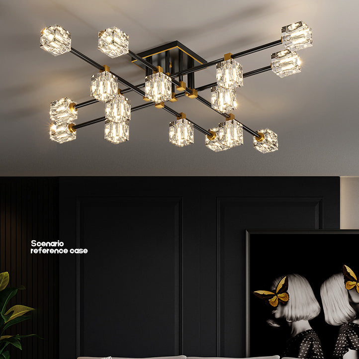 Sputnik Living Room Semi Flush Light Fixture Crystal Modern Semi-Flush Ceiling Light