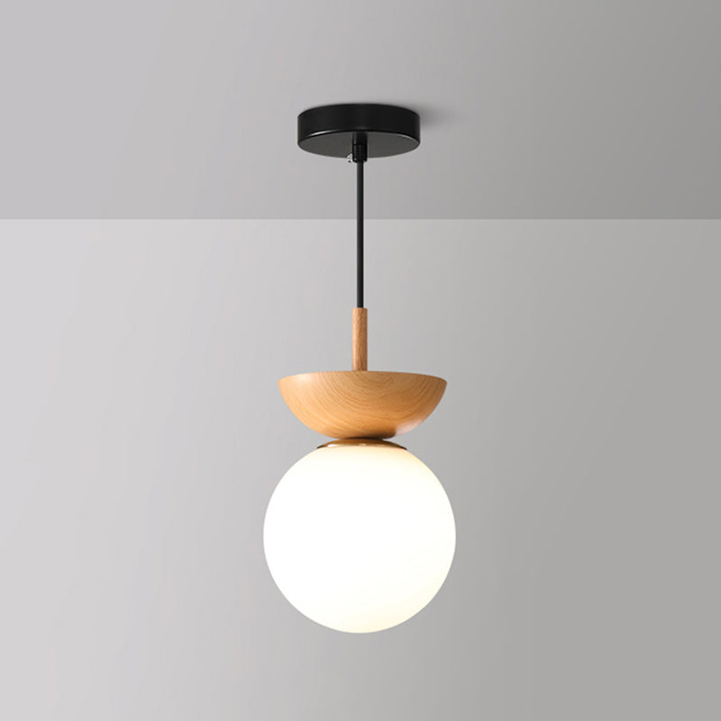1-Light 6" Wide Pendant Lighting Fixture with White Globe Glass Shade for Restaurant
