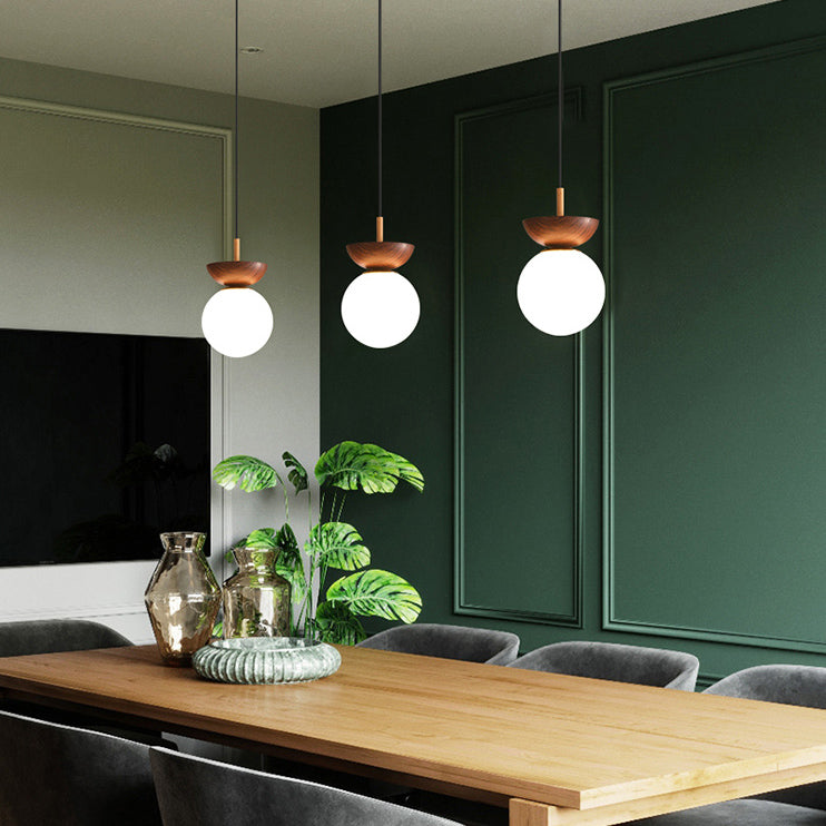 1-Light 6" Wide Pendant Lighting Fixture with White Globe Glass Shade for Restaurant