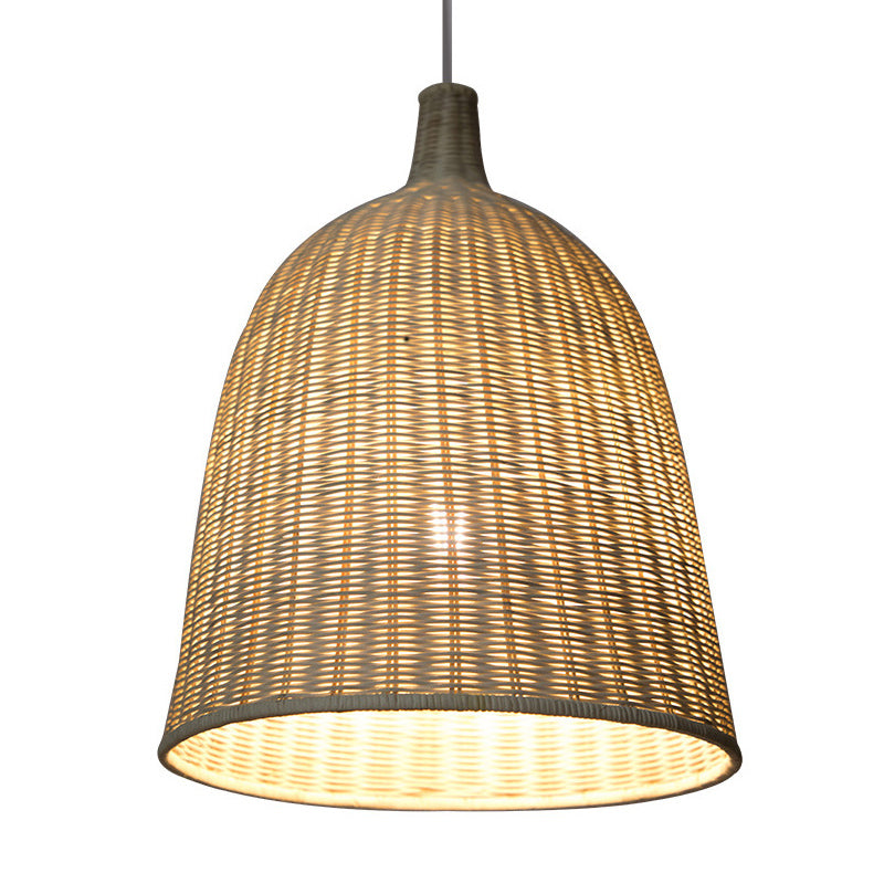 Chinese Bell Pendant Lighting Fixtures Rattan Hanging Light with Hanging Cord for Restaurant