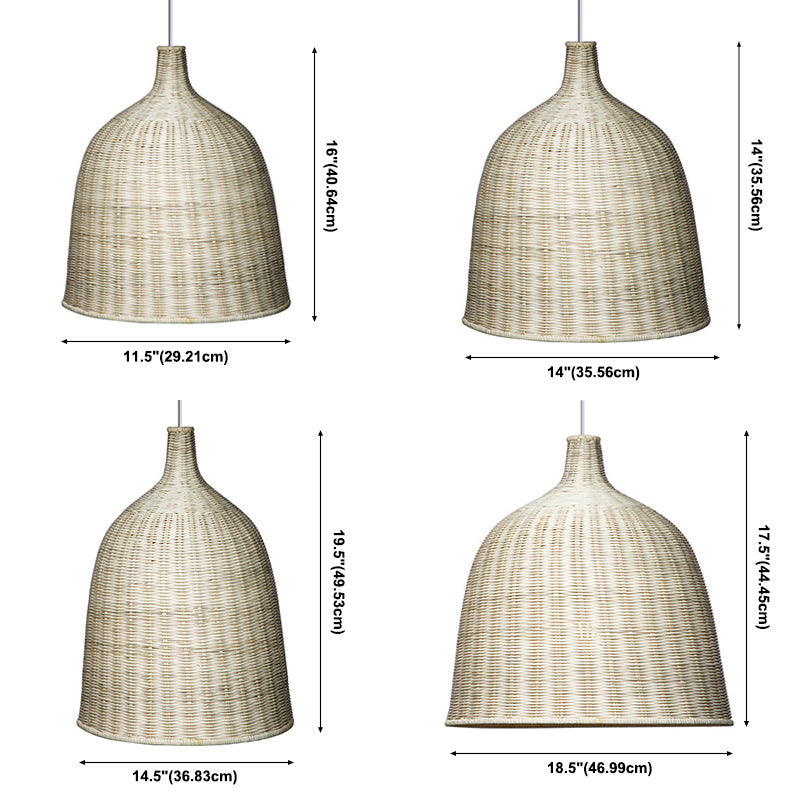 Chinese Bell Pendant Lighting Fixtures Rattan Hanging Light with Hanging Cord for Restaurant