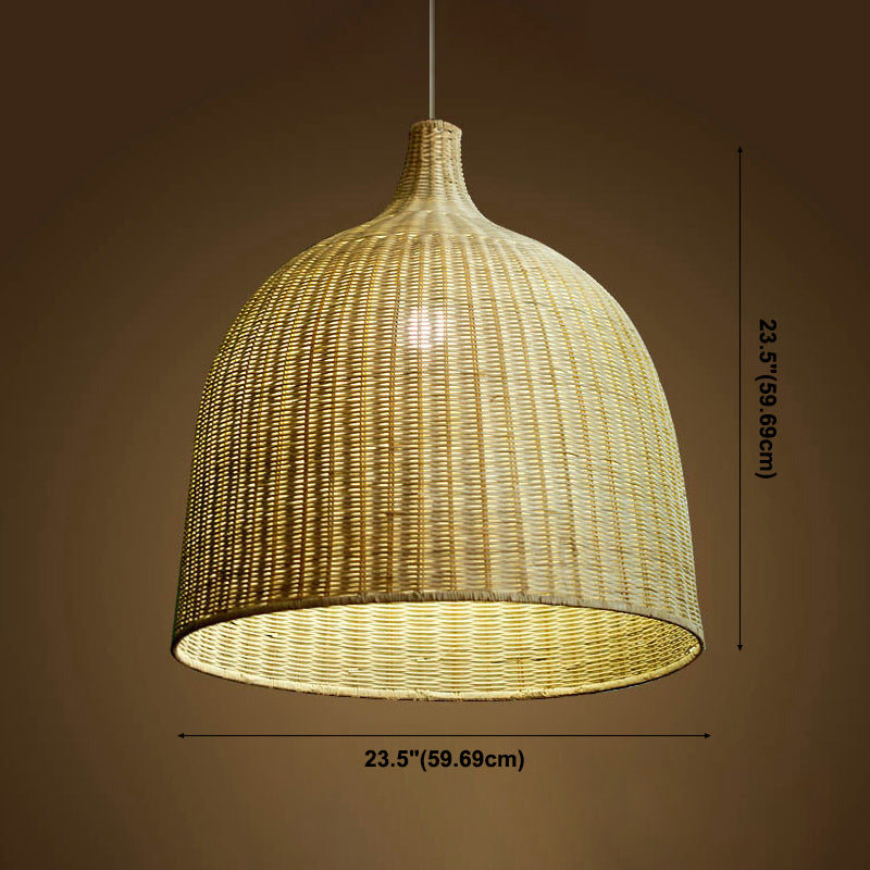 Chinese Bell Pendant Lighting Fixtures Rattan Hanging Light with Hanging Cord for Restaurant