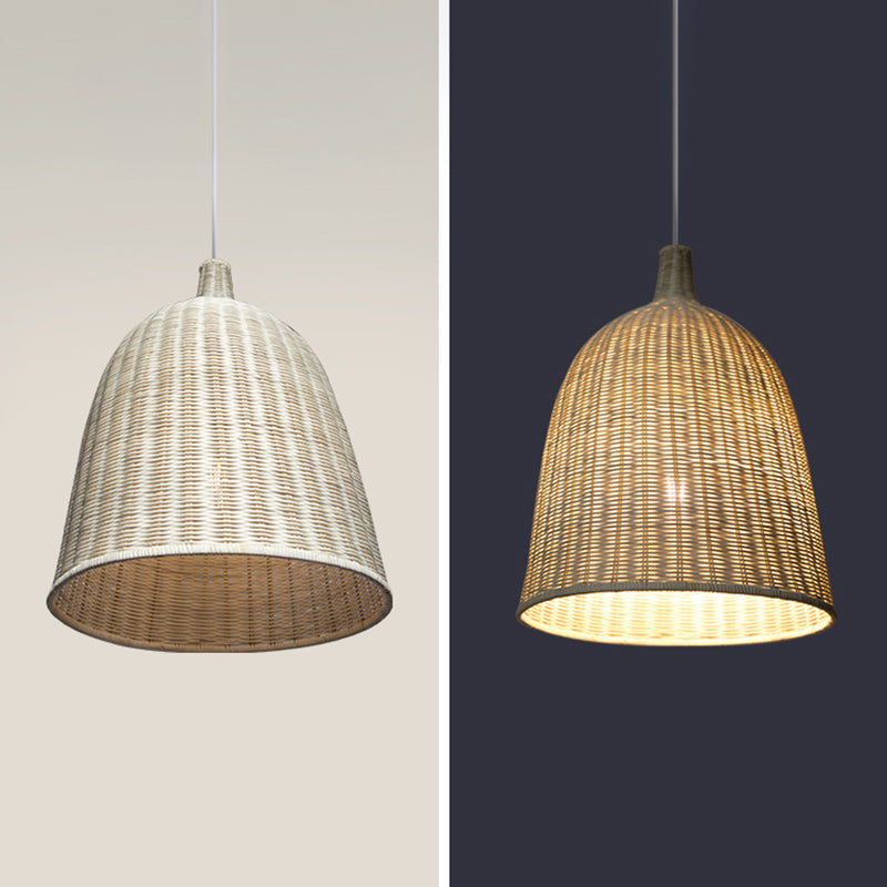 Chinese Bell Pendant Lighting Fixtures Rattan Hanging Light with Hanging Cord for Restaurant