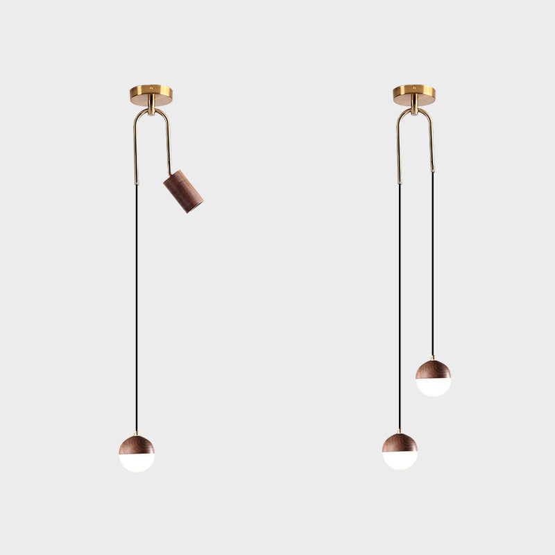Modern Wood Pendant Lighting Fixture 2-Light Suspension Pendant Light with PMMA Shade