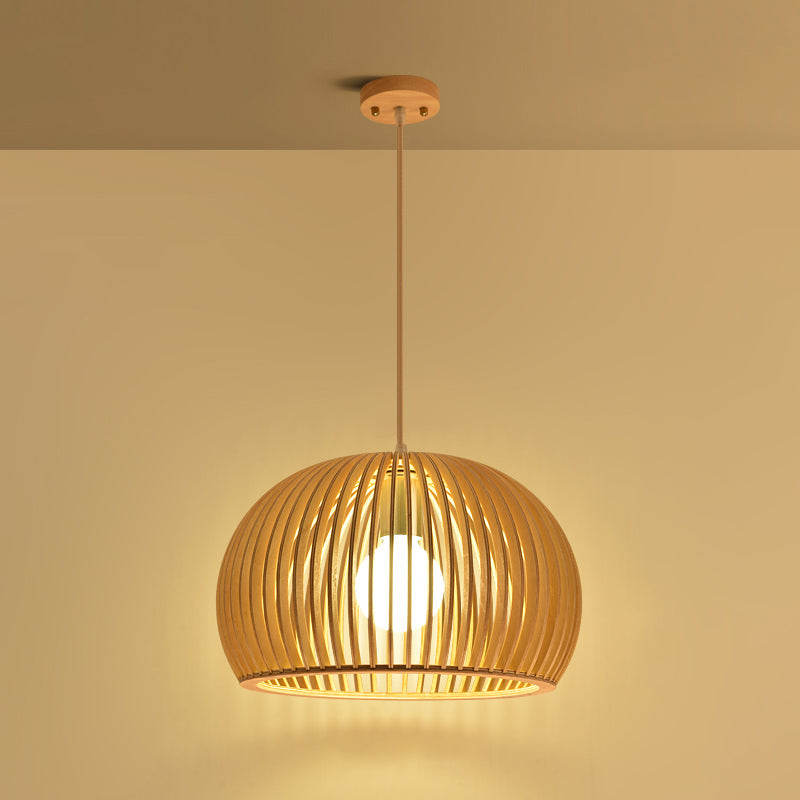Modern Wood Pendant Lighting Fixture 1-Light Suspension Pendant Light in Natural Wood