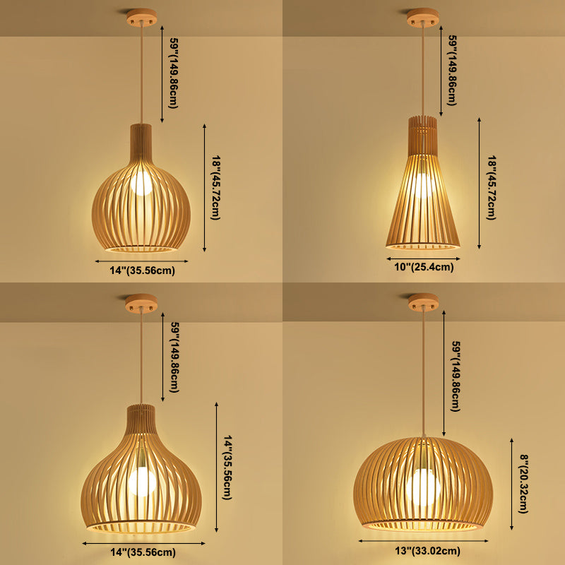 Modern Wood Pendant Lighting Fixture 1-Light Suspension Pendant Light in Natural Wood