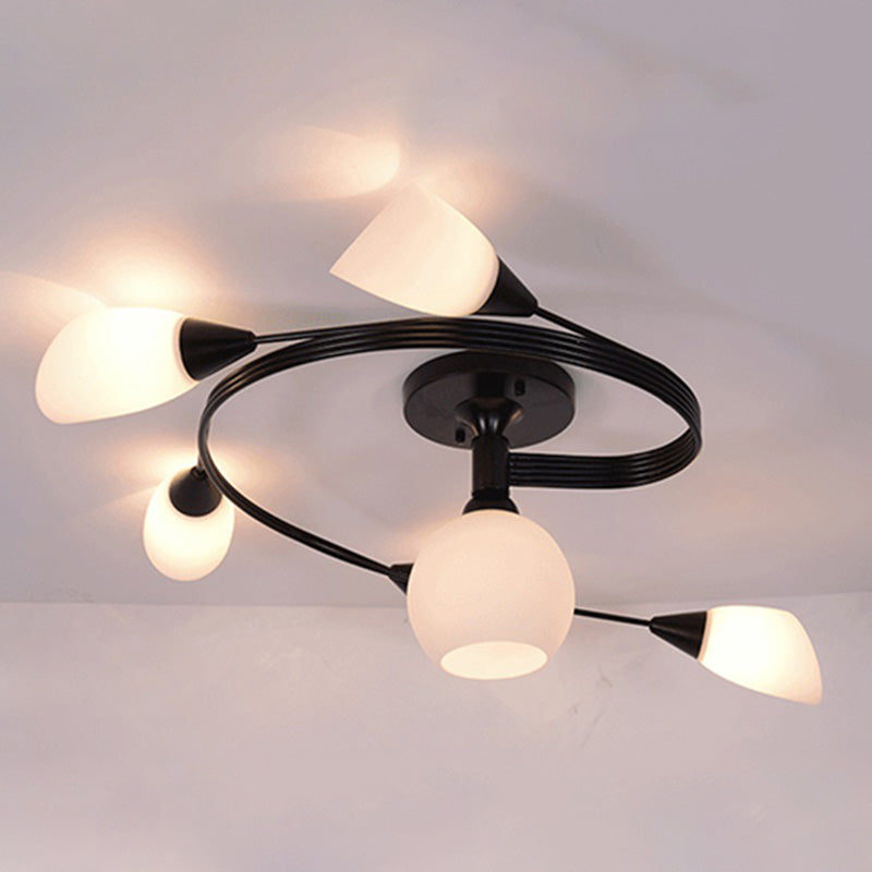 Twirled Glass Semi Flush Mount Black Traditional Multi Lights Ceiling Light for Living Room