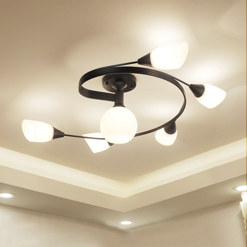 Twirled Glass Semi Flush Mount Black Traditional Multi Lights Ceiling Light for Living Room