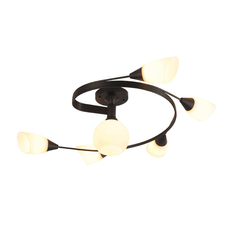 Twirled Glass Semi Flush Mount Black Traditional Multi Lights Ceiling Light for Living Room