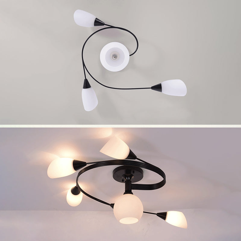Twirled Glass Semi Flush Mount Black Traditional Multi Lights Ceiling Light for Living Room