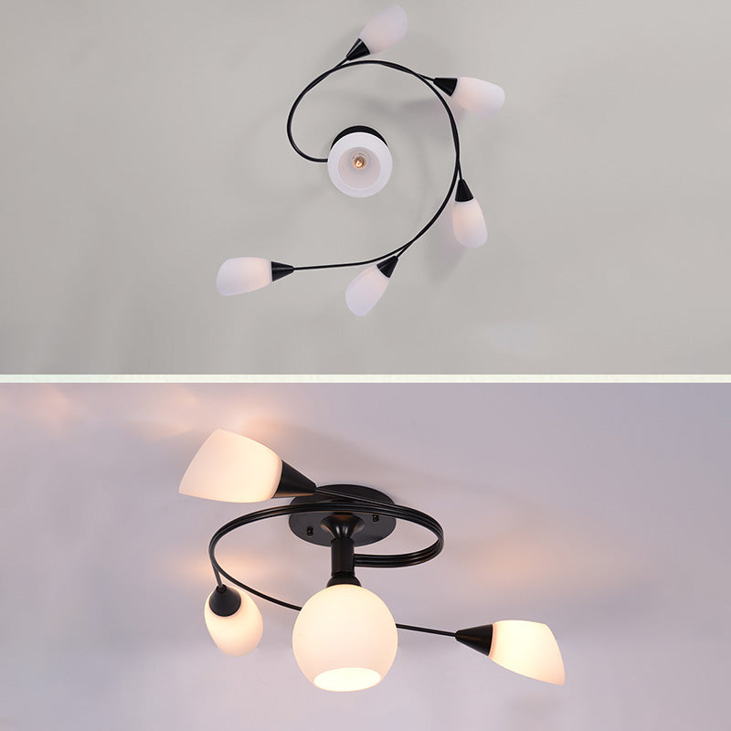 Twirled Glass Semi Flush Mount Black Traditional Multi Lights Ceiling Light for Living Room