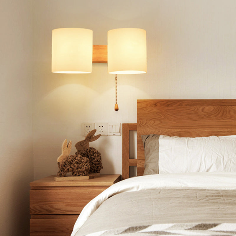 Lámpara de pared de madera de madera de pared cilíndrica moderna de pared con sombra de vidrio blanco