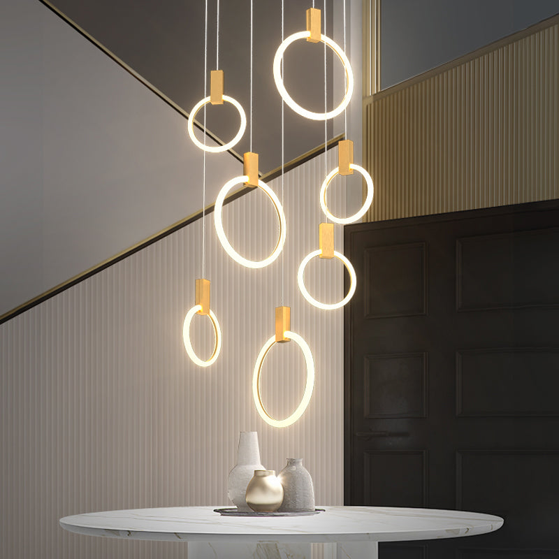 Modern Luxury LED Pendant Light Aluminium Circular Hanging Lamp with Acrylic Shade