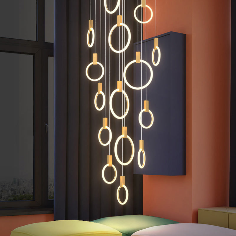 Modern Luxury LED Pendant Light Aluminium Circular Hanging Lamp with Acrylic Shade