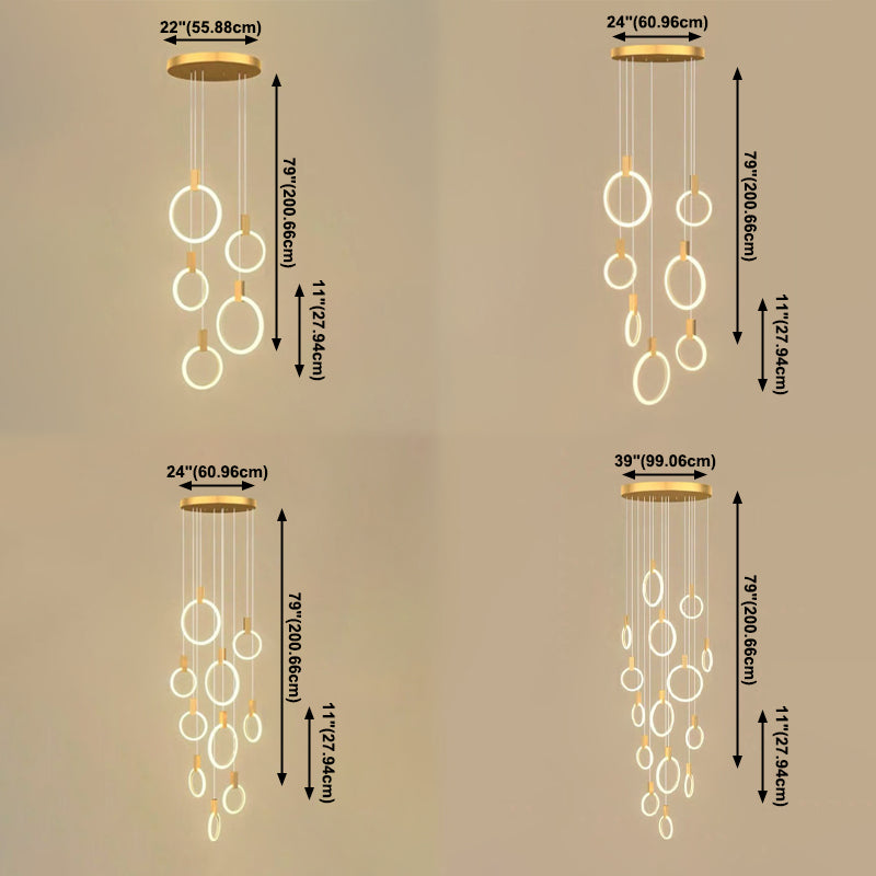 Modern Luxury LED Pendant Light Aluminium Circular Hanging Lamp with Acrylic Shade