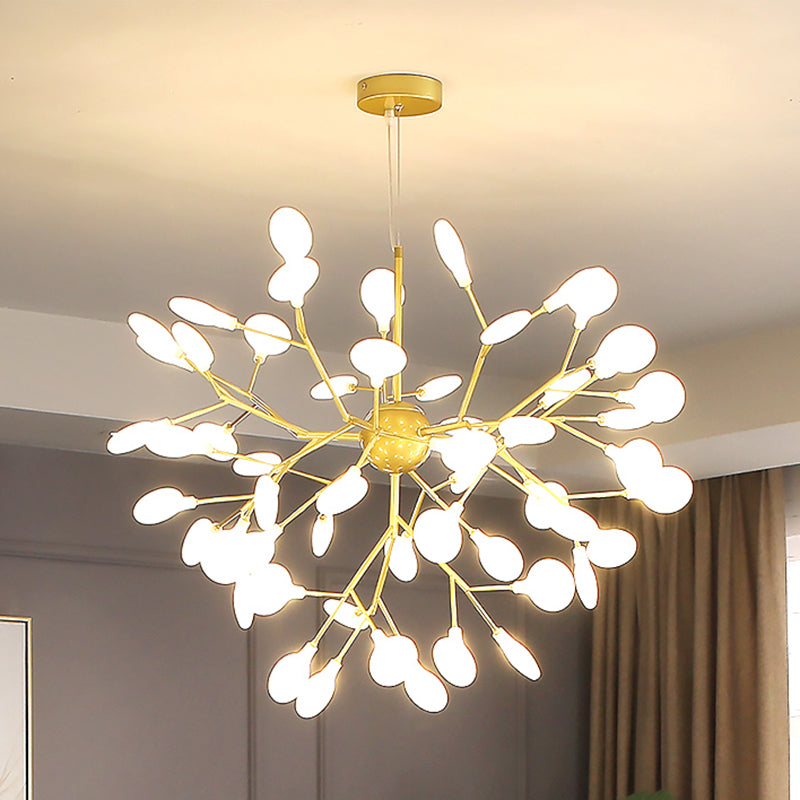 Acrylic Gold Pendant Light in Modern Luxury Style Wrought Iron Firefly Hanging Lamp for Living Room