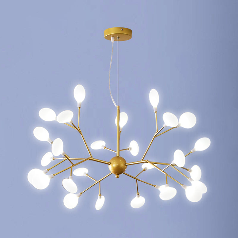 Acrylic Gold Pendant Light in Modern Luxury Style Wrought Iron Firefly Hanging Lamp for Living Room