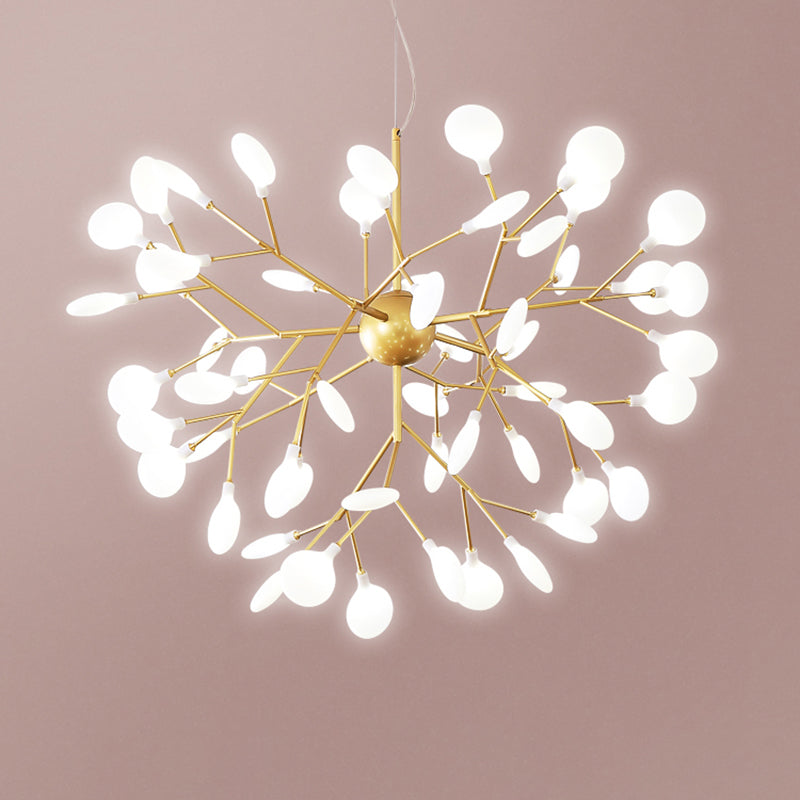 Acrylic Gold Pendant Light in Modern Luxury Style Wrought Iron Firefly Hanging Lamp for Living Room