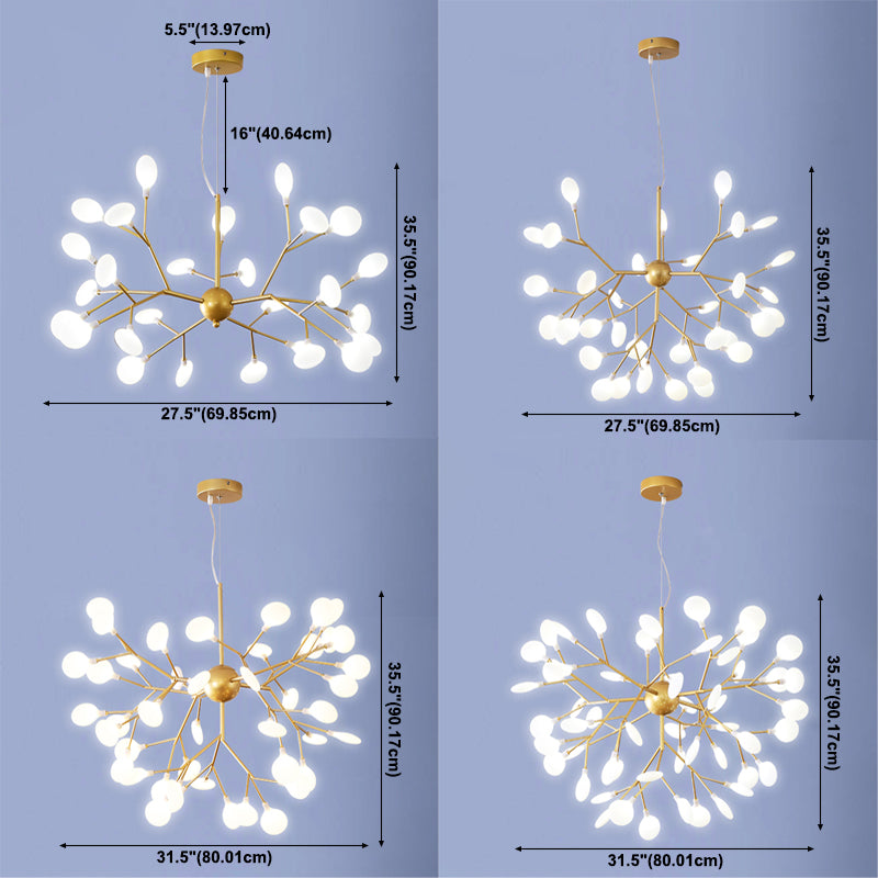 Acrylic Gold Pendant Light in Modern Luxury Style Wrought Iron Firefly Hanging Lamp for Living Room