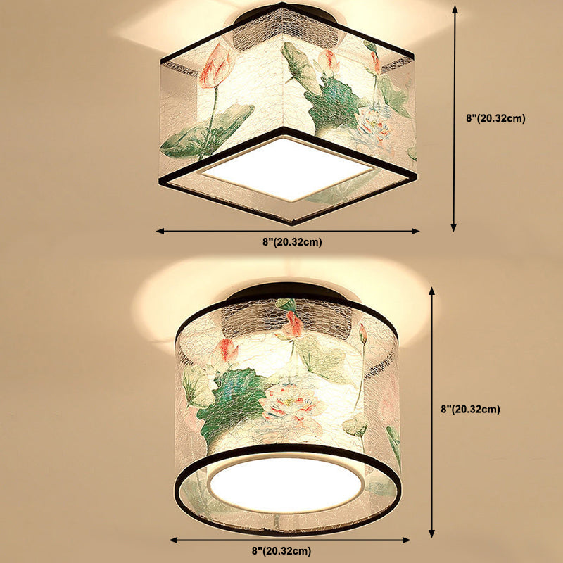 Beige Light Fixtures Asia Style Fabric Flush Light for Living Room Dining Room