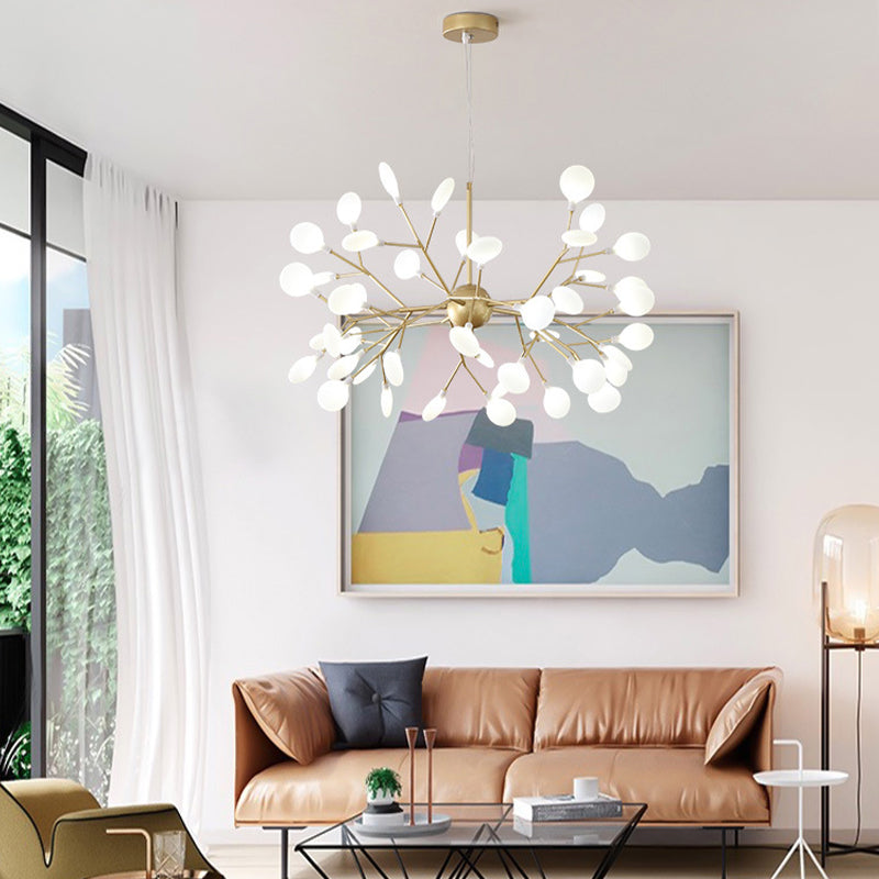 Modern Metal Suspended Lamp Fireflies Style Chandelier Lamp in Gold for Sitting Room