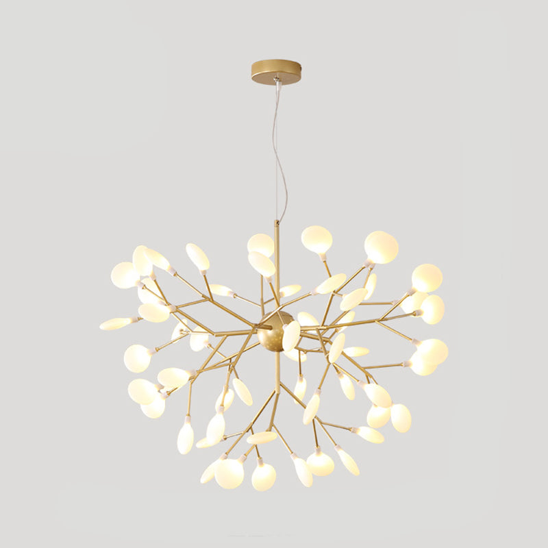 Modern Metal Suspended Lamp Fireflies Style Chandelier Lamp in Gold for Sitting Room