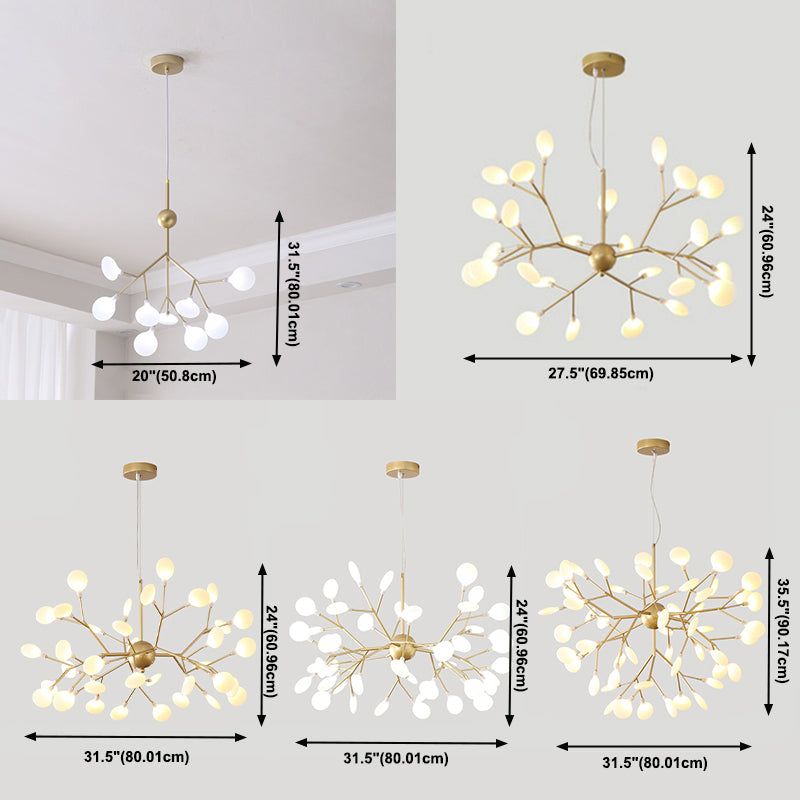 Modern Metal Suspended Lamp Fireflies Style Chandelier Lamp in Gold for Sitting Room