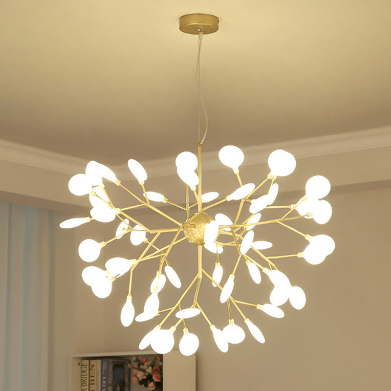 Modern Metal Suspended Lamp Fireflies Style Chandelier Lamp in Gold for Sitting Room