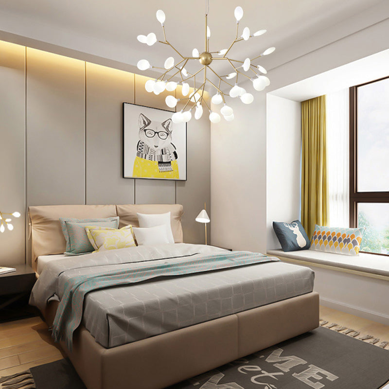 Modern Metal Suspended Lamp Fireflies Style Chandelier Lamp in Gold for Sitting Room