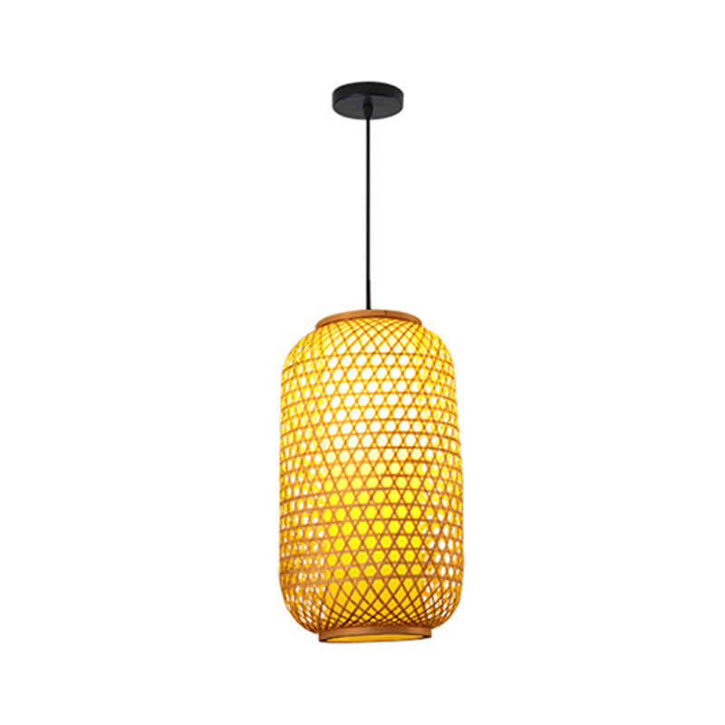 Chinese Elongated Pendant Lighting Fixtures Rattan Hanging Light with Hanging Cord for Restaurant