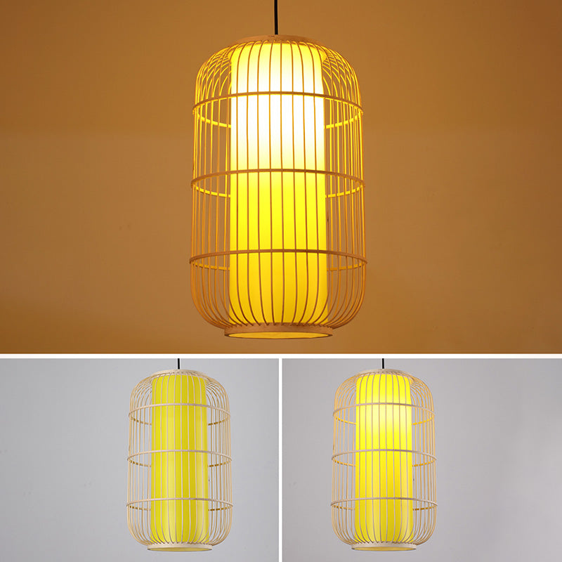 Chinese Elongated Pendant Lighting Fixtures Rattan Hanging Light with Hanging Cord for Restaurant