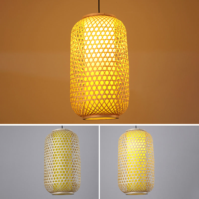 Chinese Elongated Pendant Lighting Fixtures Rattan Hanging Light with Hanging Cord for Restaurant