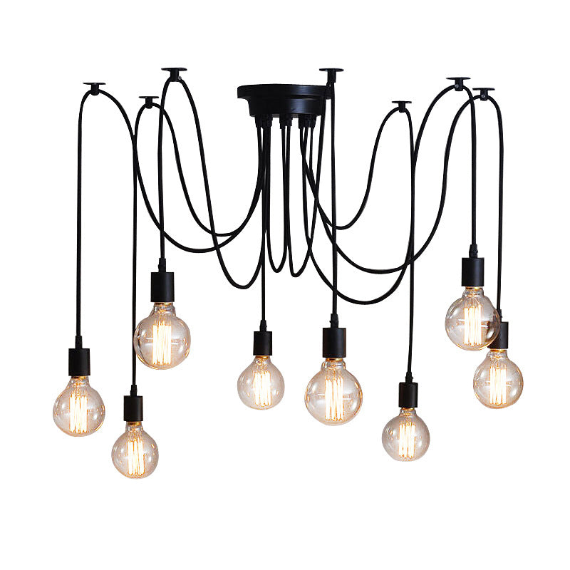 Schwarzer Multi -Anhänger Deckenleuchte Industrial Metal Spider Swag Anhänger Licht für Bar