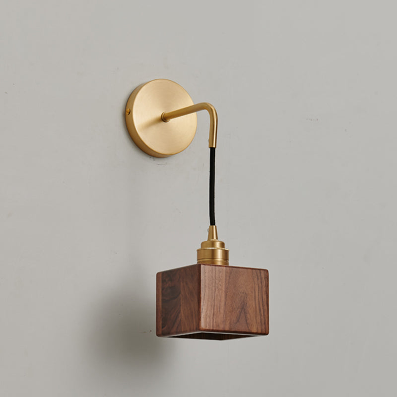 Illuminazione a parete dorata moderna 1 foglio di lampada da parete in ottone con legno per camera da letto