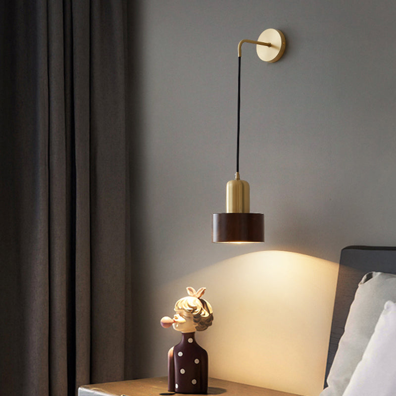 Illuminazione a parete dorata moderna 1 foglio di lampada da parete in ottone con legno per camera da letto