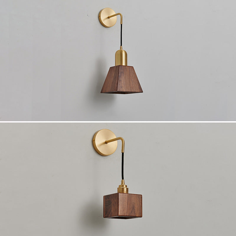 Illuminazione a parete dorata moderna 1 foglio di lampada da parete in ottone con legno per camera da letto