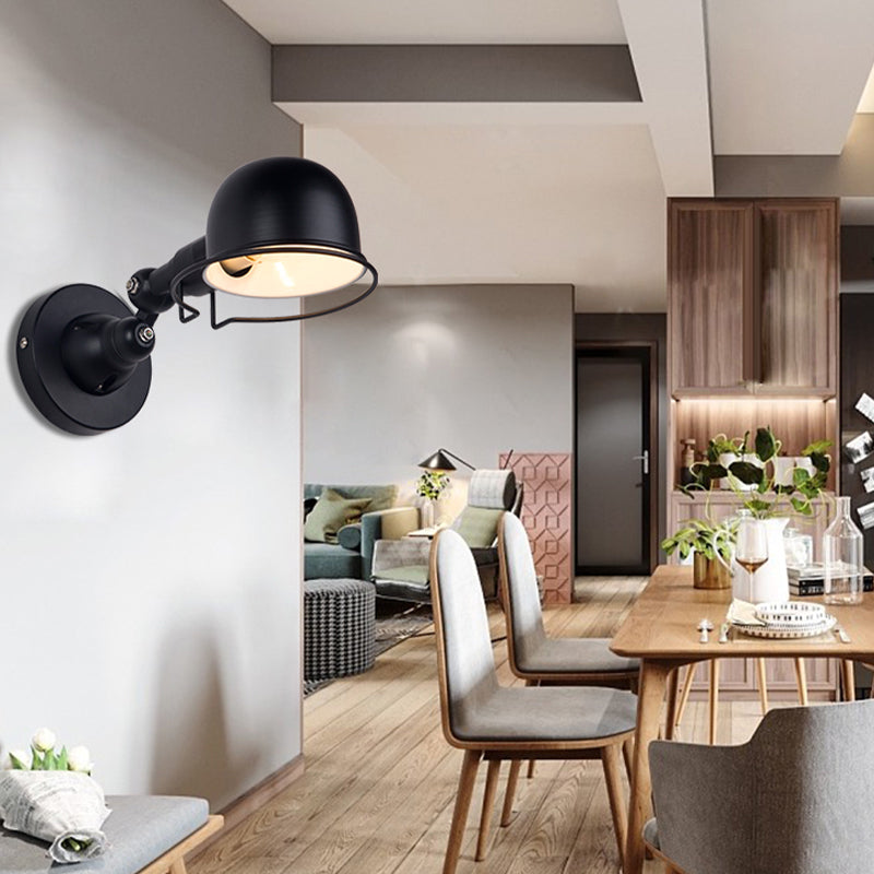 Industriestil Schwung Arm Wandlampe 1 Kopf Metall Wandleuchte mit Kuppelschatten in Schwarz