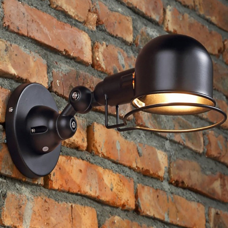 Industriestil Schwung Arm Wandlampe 1 Kopf Metall Wandleuchte mit Kuppelschatten in Schwarz