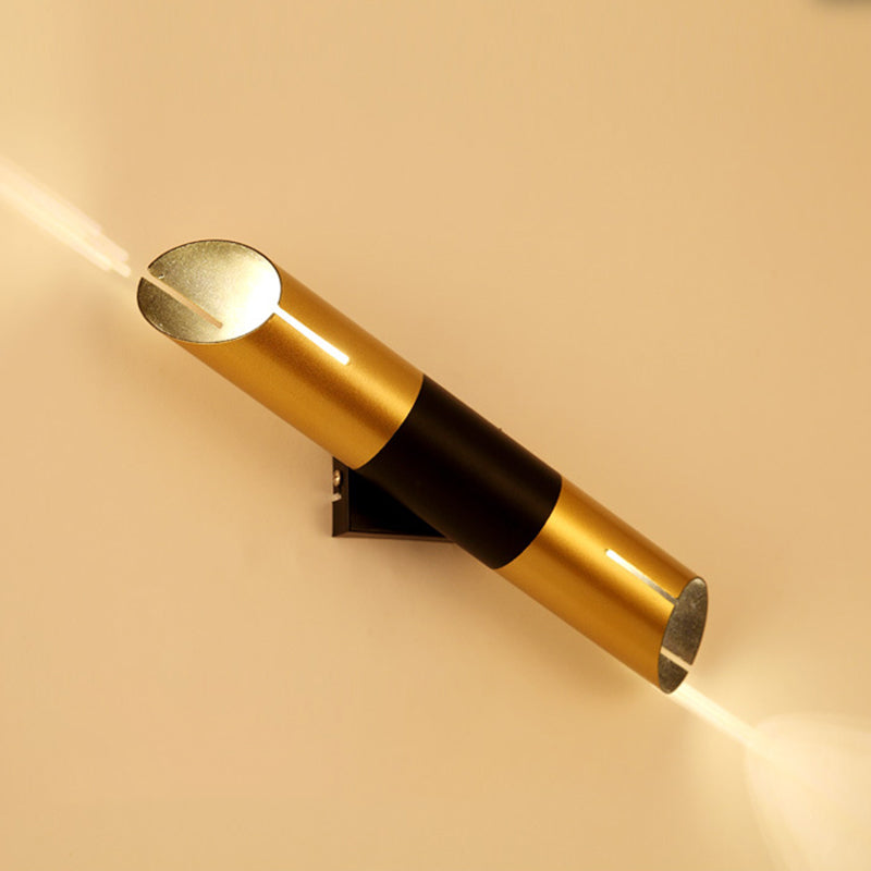 Lampada da parete a forma di tubo Metal postmoderno 1 lampadina nera e dorata Pronzo della parete