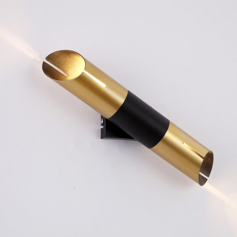Lampada da parete a forma di tubo Metal postmoderno 1 lampadina nera e dorata Pronzo della parete