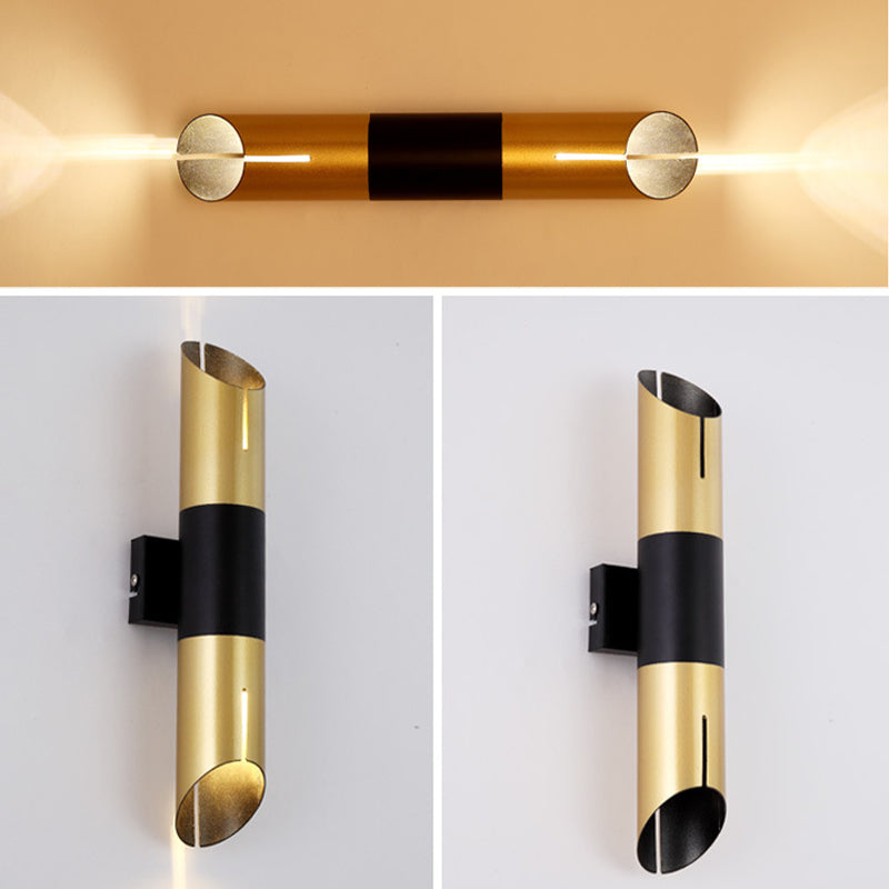 Lampada da parete a forma di tubo Metal postmoderno 1 lampadina nera e dorata Pronzo della parete