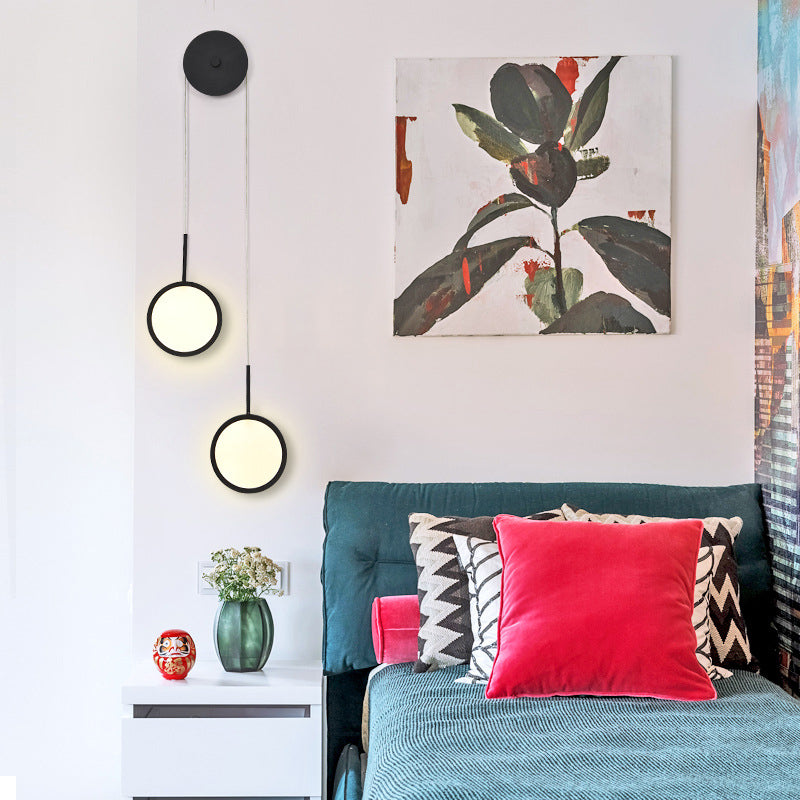 Circular Mirror Wall Hanging Light Creative Nordic Metal 2-Light LED Bedroom Wall Lamp