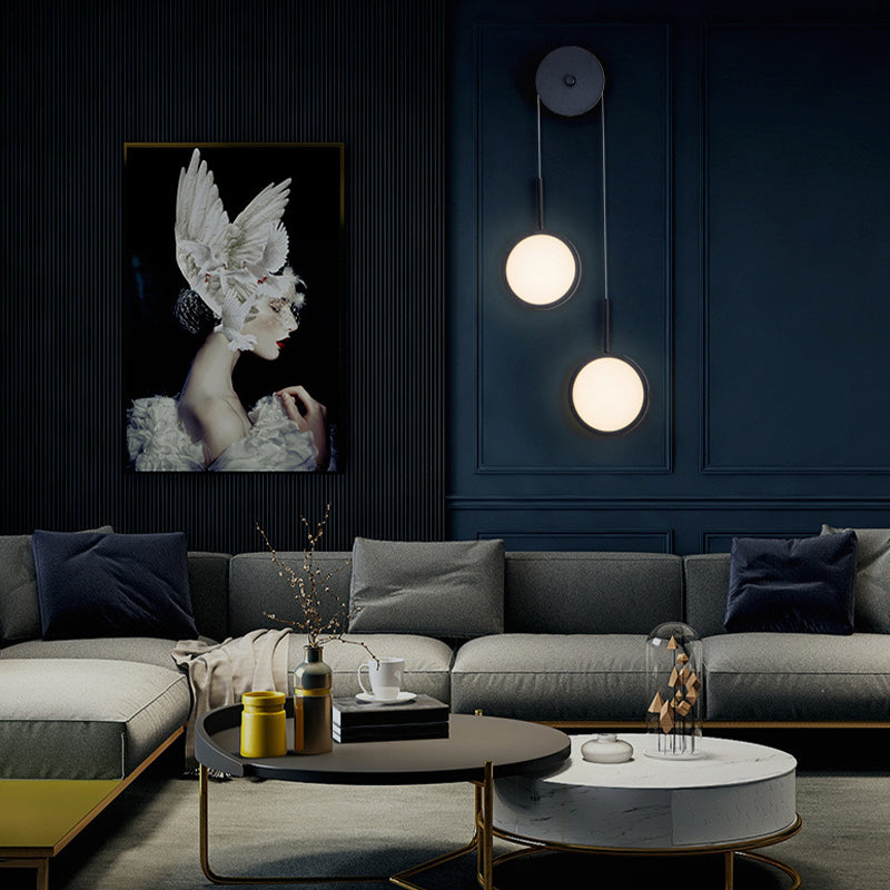 Circular Mirror Wall Hanging Light Creative Nordic Metal 2-Light LED Bedroom Wall Lamp