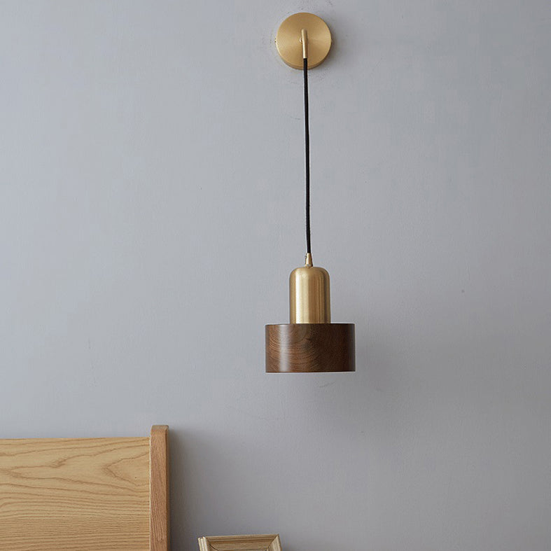 Illuminazione a parete dorata moderna 1 foglio di lampada da parete in ottone con legno per camera da letto