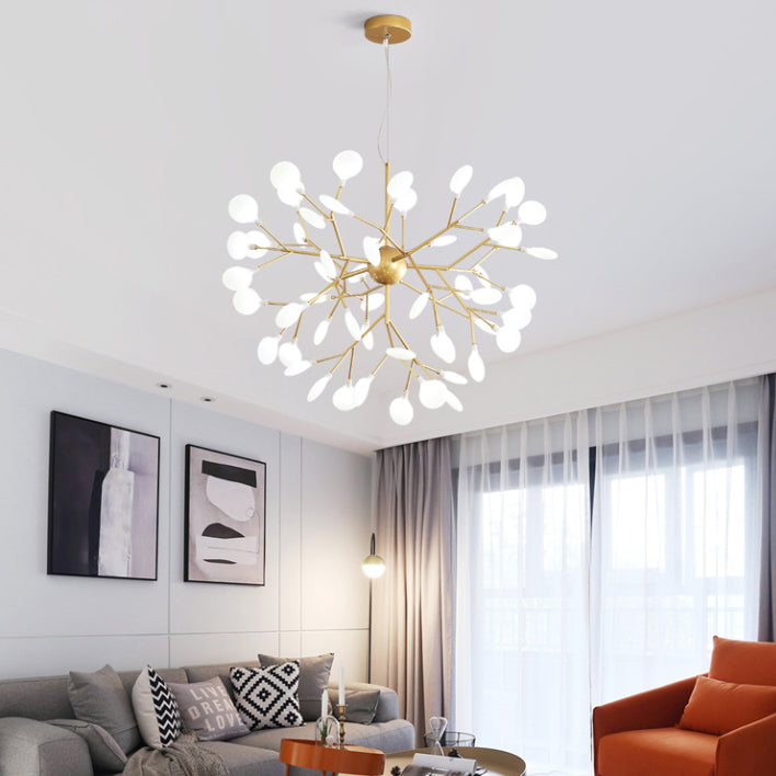 Acrylic Gold Pendant Light in Modern Luxury Style Wrought Iron Firefly Hanging Lamp for Living Room