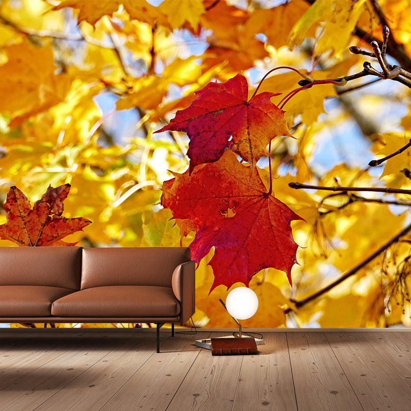 Nature Tree Leaf Mural Modern Living Room Wall Covering, Mildew Resistant