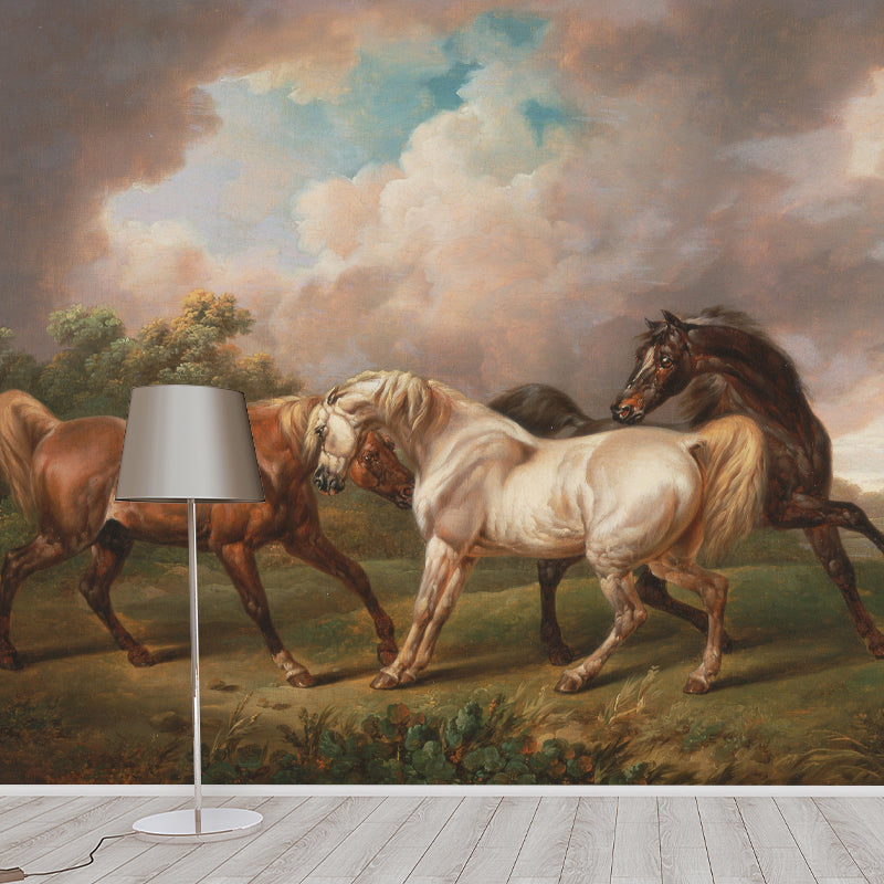 Horse Animal Mural for Sleeping Room Moisture Resistant Wall Decor, Customized Size