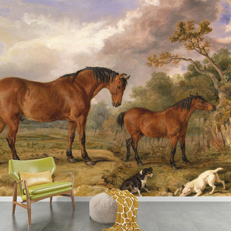 Horse Animal Mural for Sleeping Room Moisture Resistant Wall Decor, Customized Size